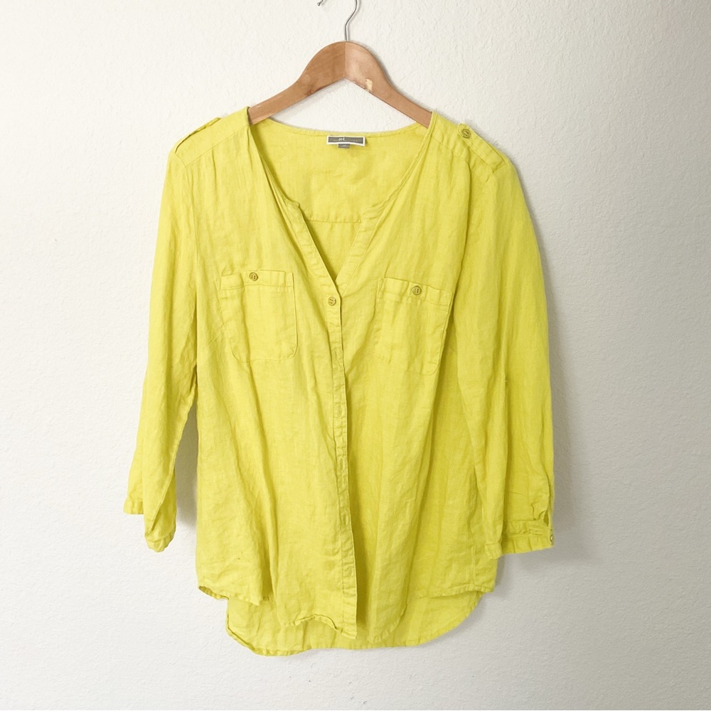 Women's Yellow/ Green Button-Up Top